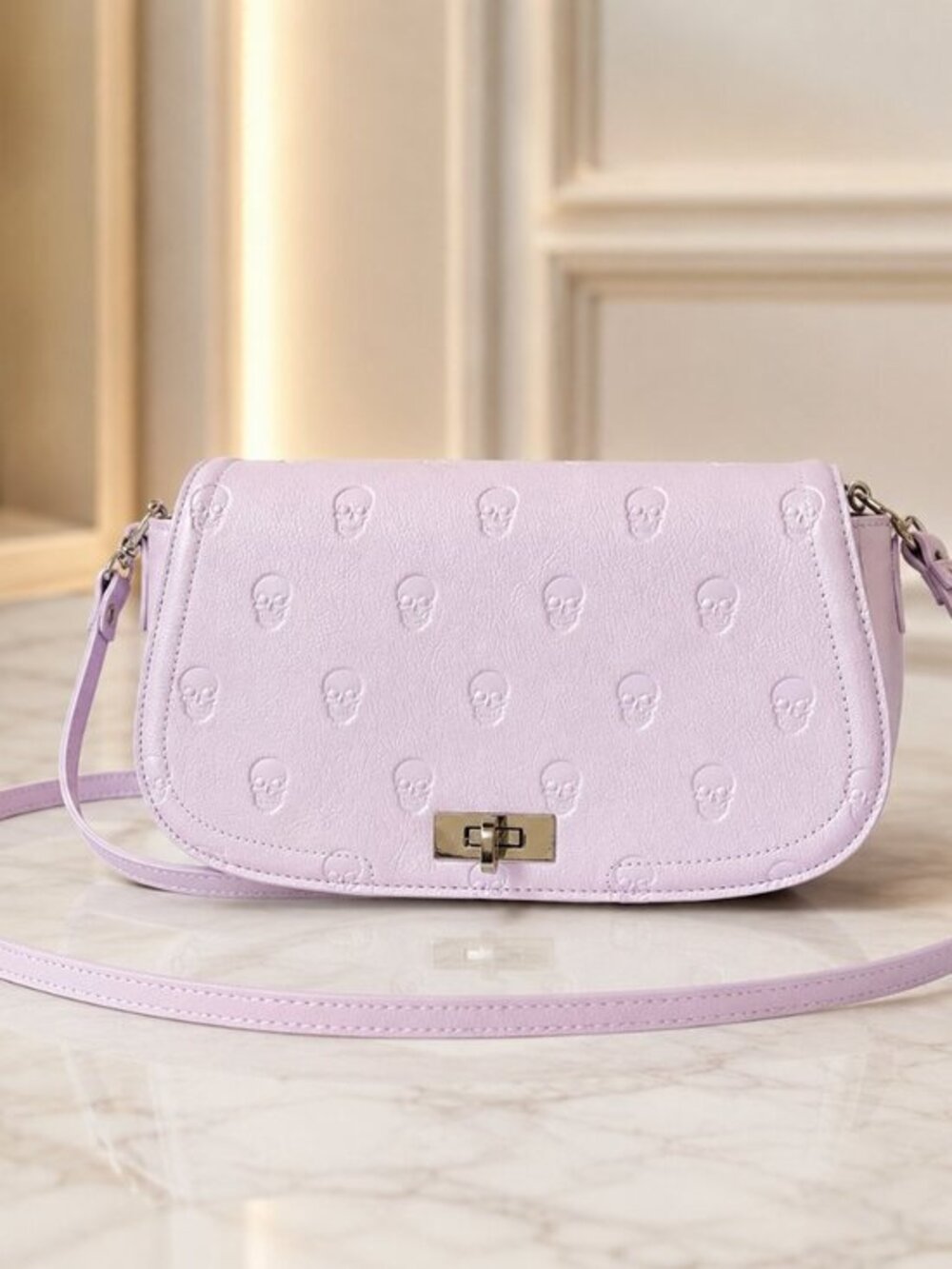 Betsey Johnson Lavender Embossed Skull Crossbody Shoulder Bag NWT